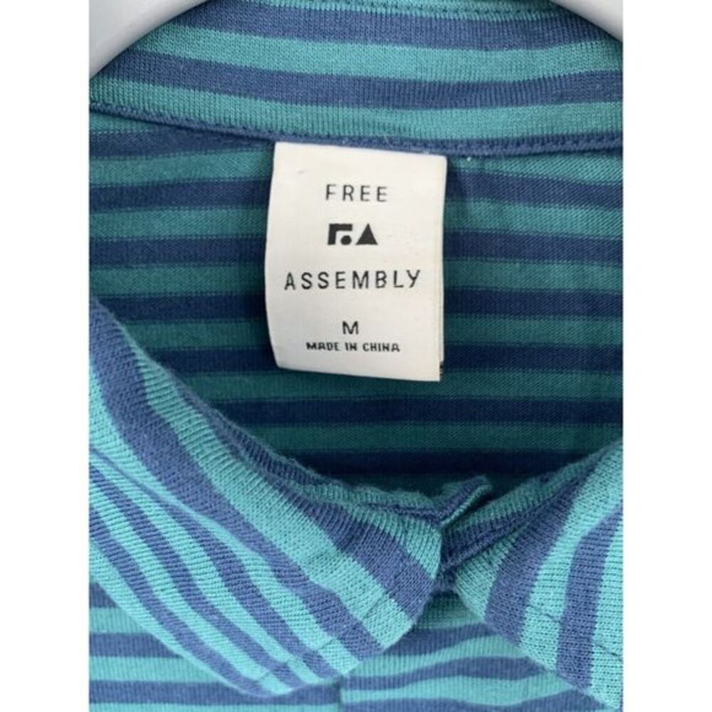 Free Assembly Navy & Green Horizontal Stripes Mens Long Sleeve Shirt Size Medium - Picture 4 of 9